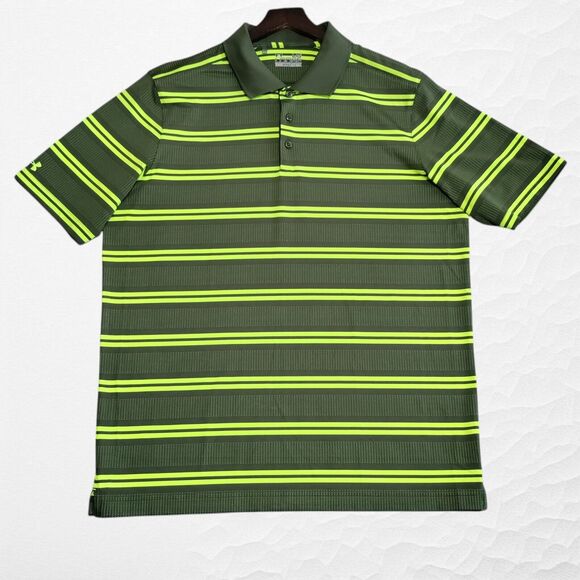 Under Armour Other - Under Armour Mens Polo Size Large Heat Gear Loose Green Striped Golf Casual NWOT